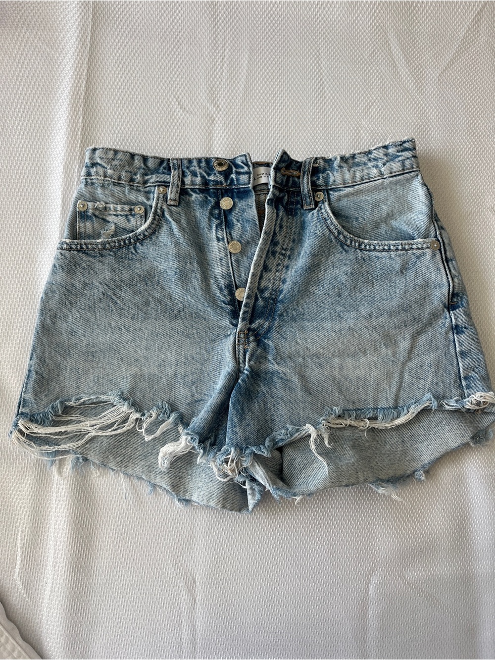 Zara Light Blue Distressed Denim Shorts
